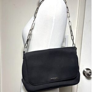 Nine West Purse Chain Link Strap 90s Silver Clean Girl Minimalist Black Shoulder